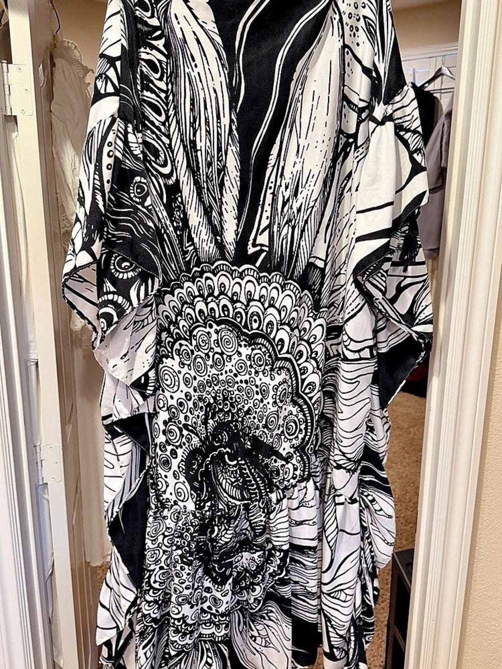 Black & White Abstract boho kaftan dress one size